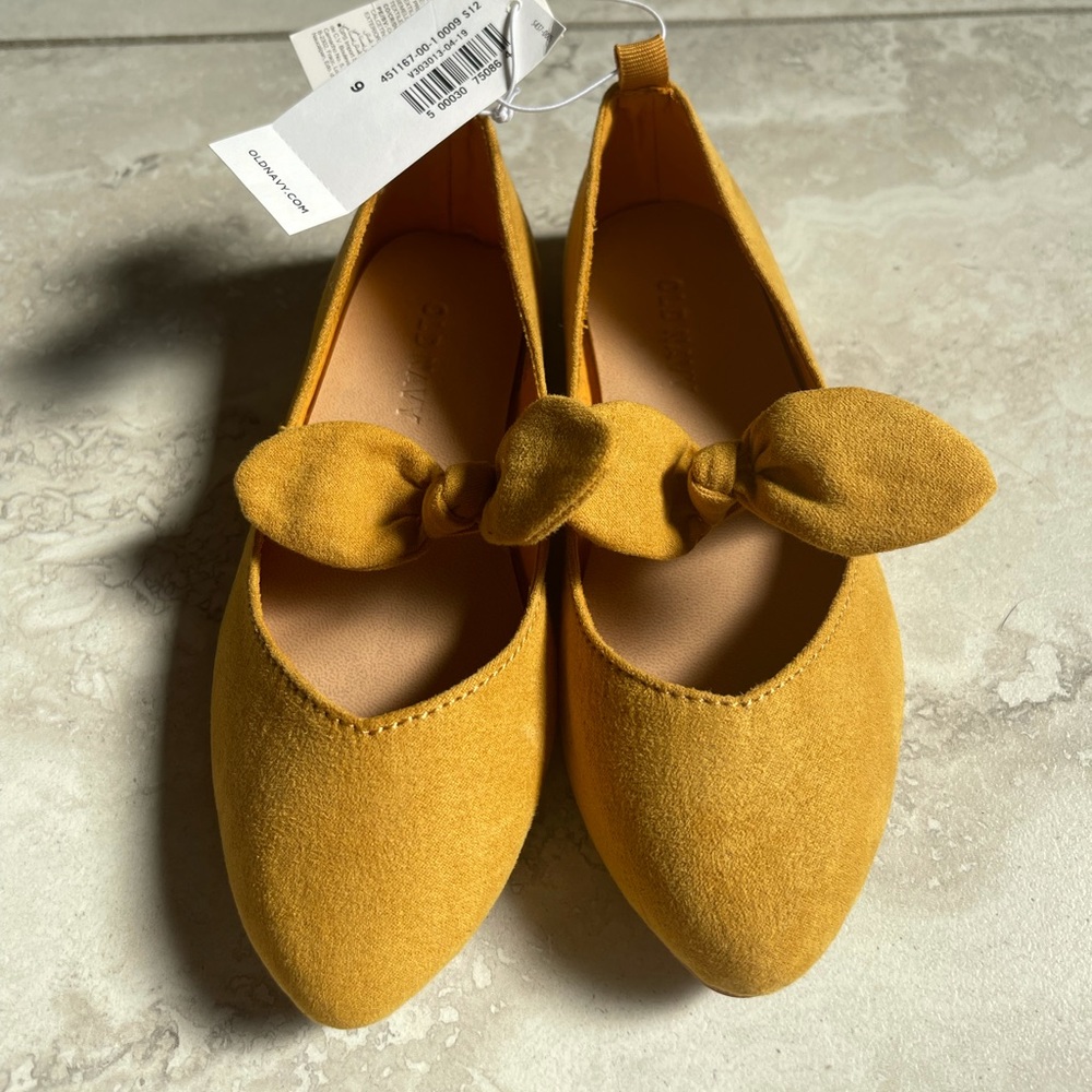 Mustard faux suede little girl flats